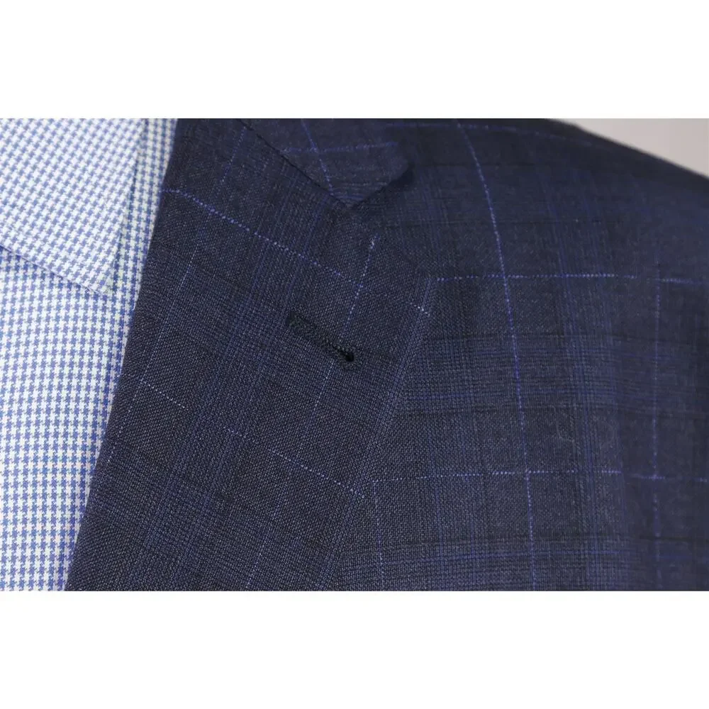 Joseph Abboud Loro Piana Navy Windowpane Super 130's Wool Sportcoat Blazer 48L